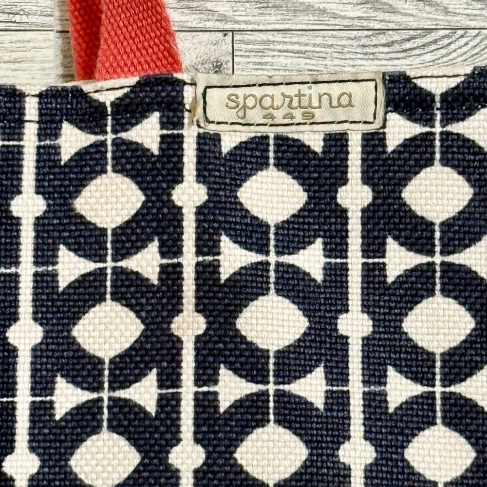 Spartina 449 Hilton Head Market Tote Navy Bag Coral Straps Mermaid Charm Coastal - Picture 3 of 10